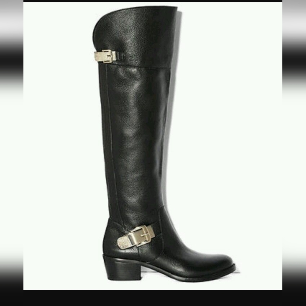 NEW VINCE CAMUTO BOCA BLACK GENUINE LEATHER KNEE HIGH BOOTS SIZE 12